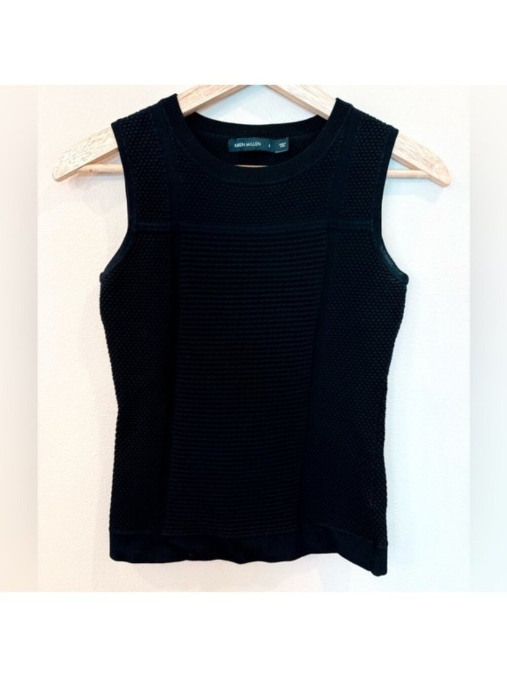 Karen Millen Black Textured Knit Sleeveless Tank Top Medium Fitted  Designer